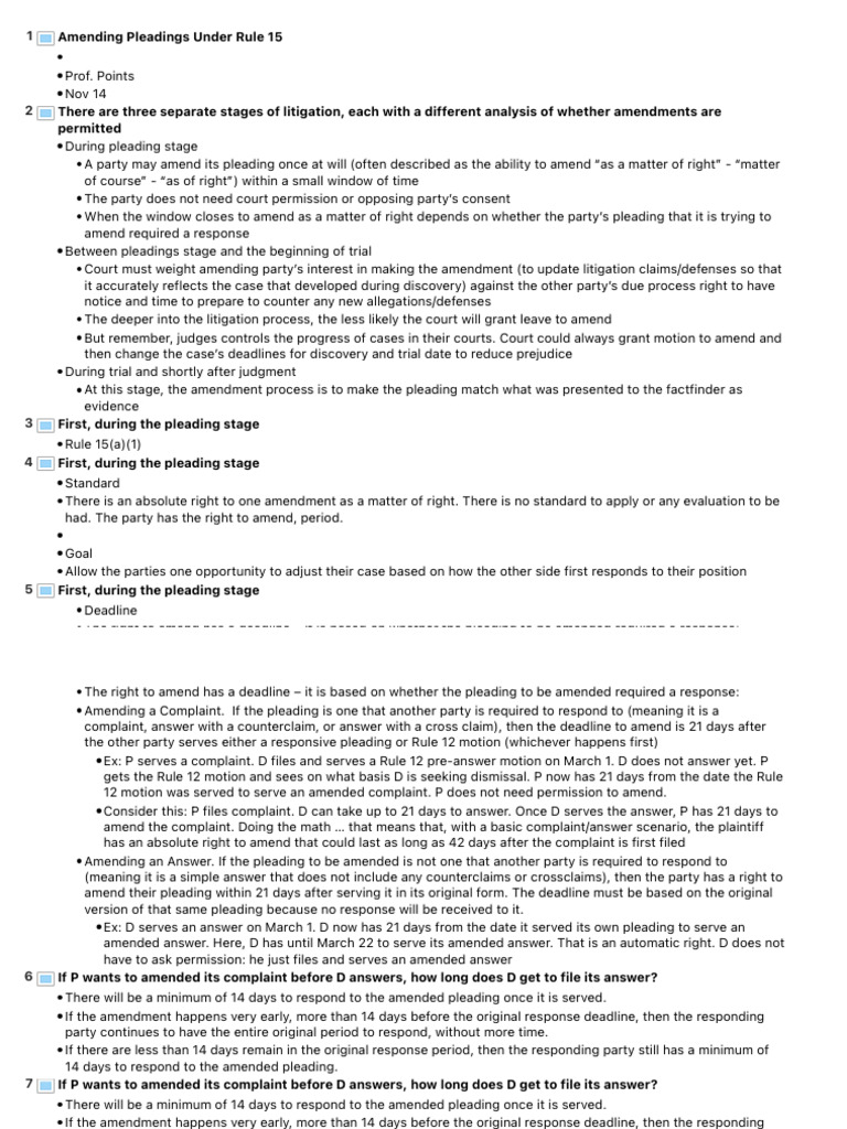 Amending Pleadings: Rule 15 Guide | PDF | Lawsuit | Pleading