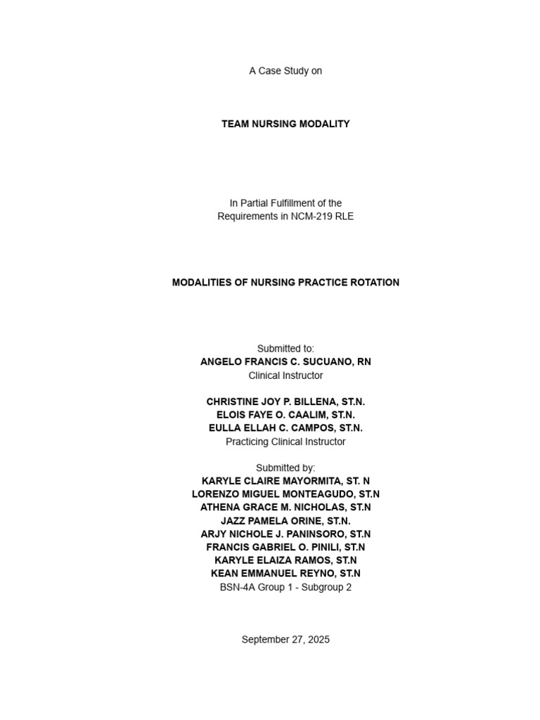 Group 1 Subgroup 2 Team Nursing | PDF | Leadership | Nursing
