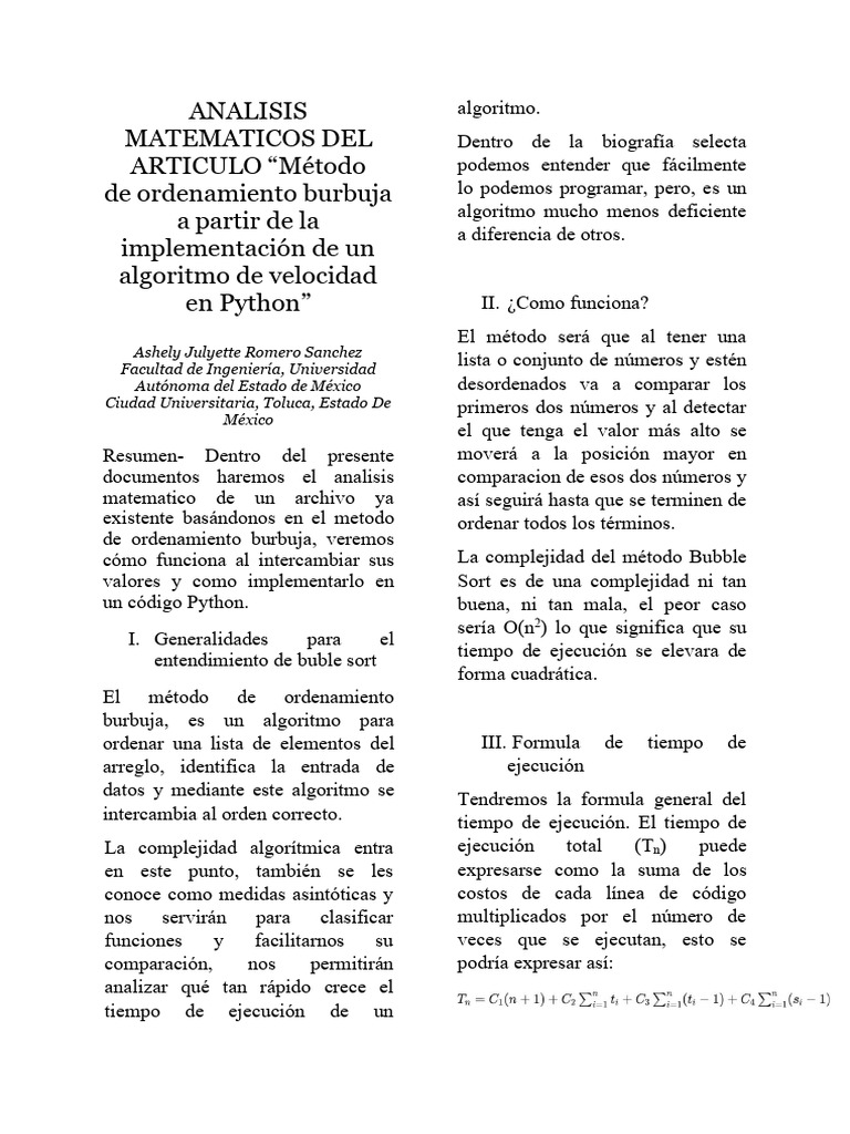 Análisis del algoritmo Bubble Sort en Python | PDF | Algoritmos ...