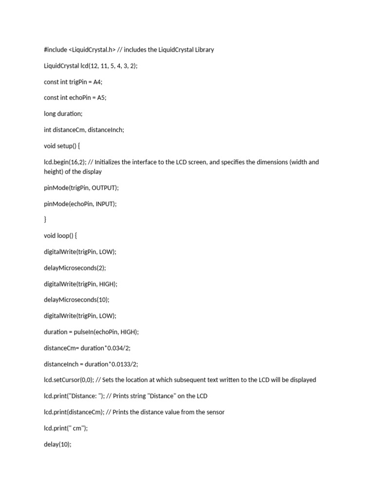 Arduino Distance Measurement LCD Code | PDF