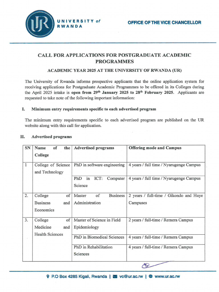 Call For Applications-Pg Programs at Ur 1 | PDF