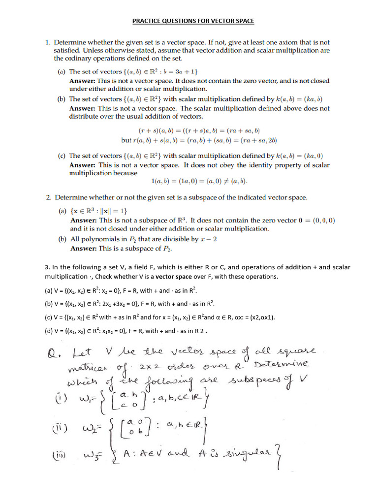 Practice Questions For Vector Space | PDF