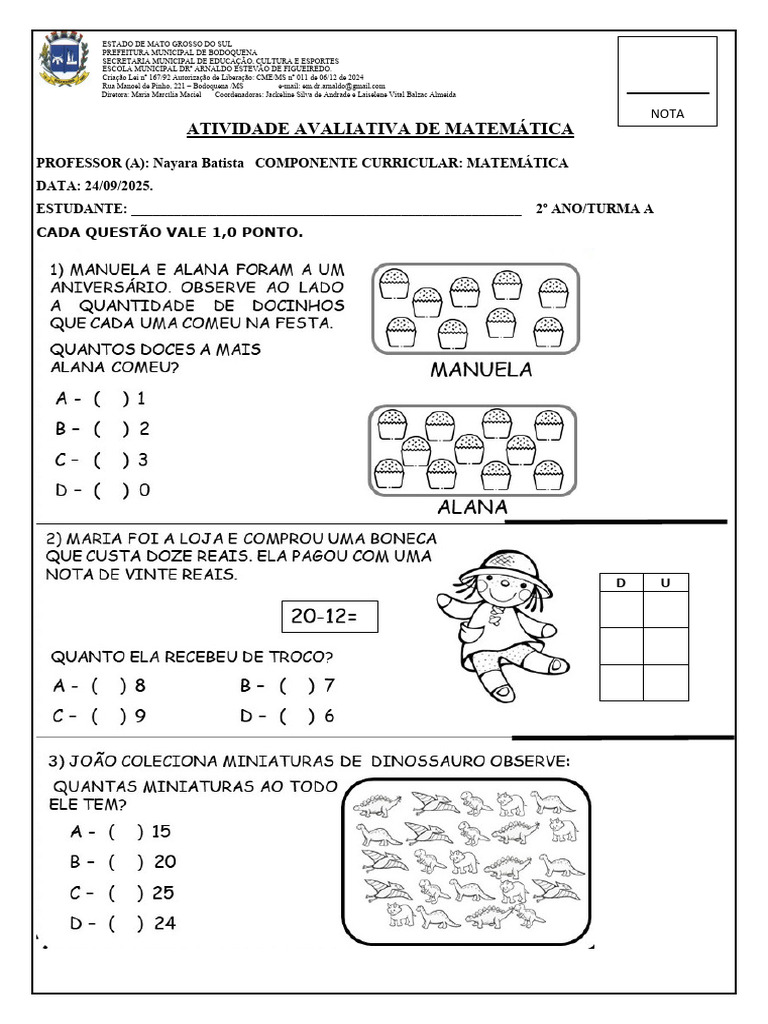 Atividade Avaliativa de Matemática - 2º Ano | PDF