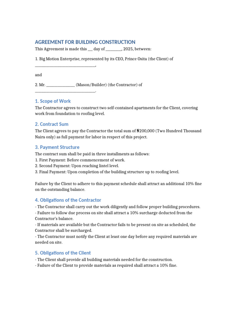 Building Construction Agreement Updated | PDF