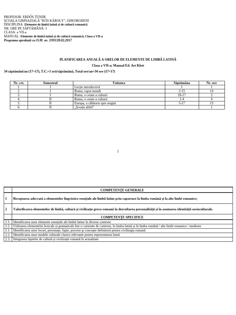 7 Planificare Unitati Latina | PDF