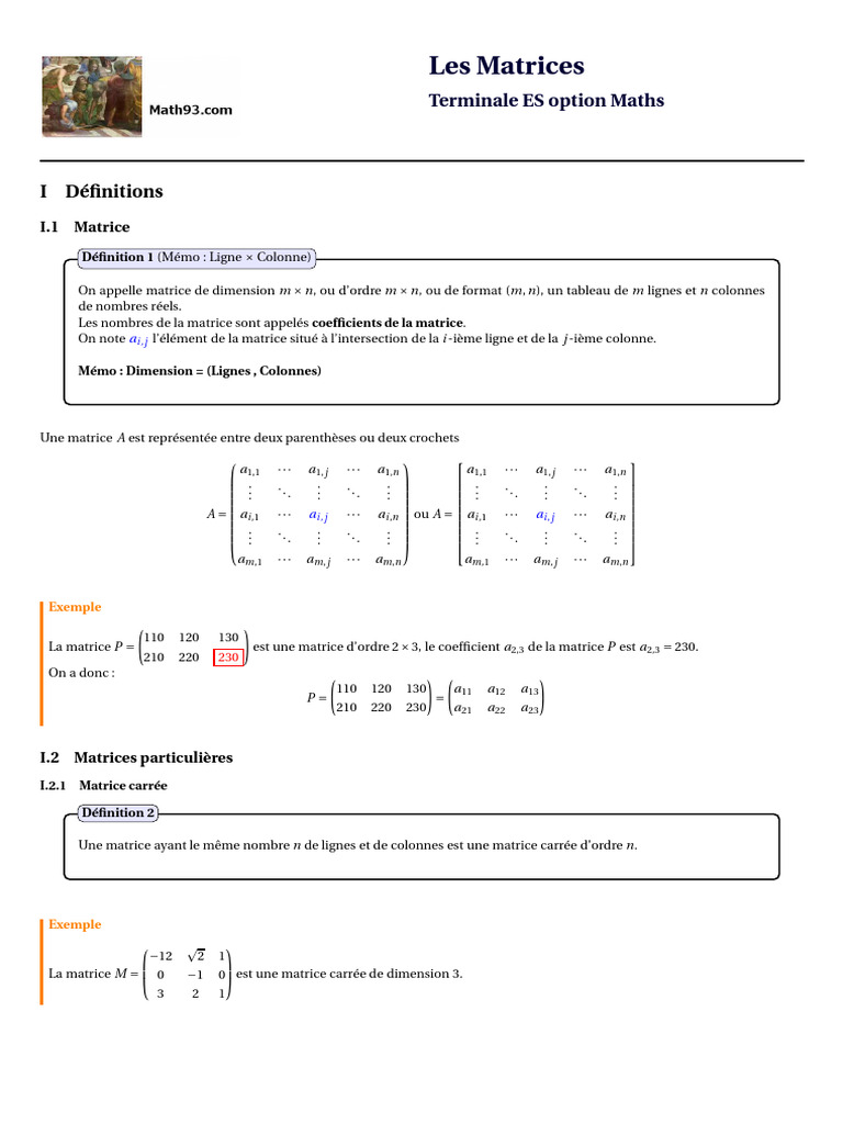 Exercices sur les Matrices en Terminale ES | PDF | Matrice ...