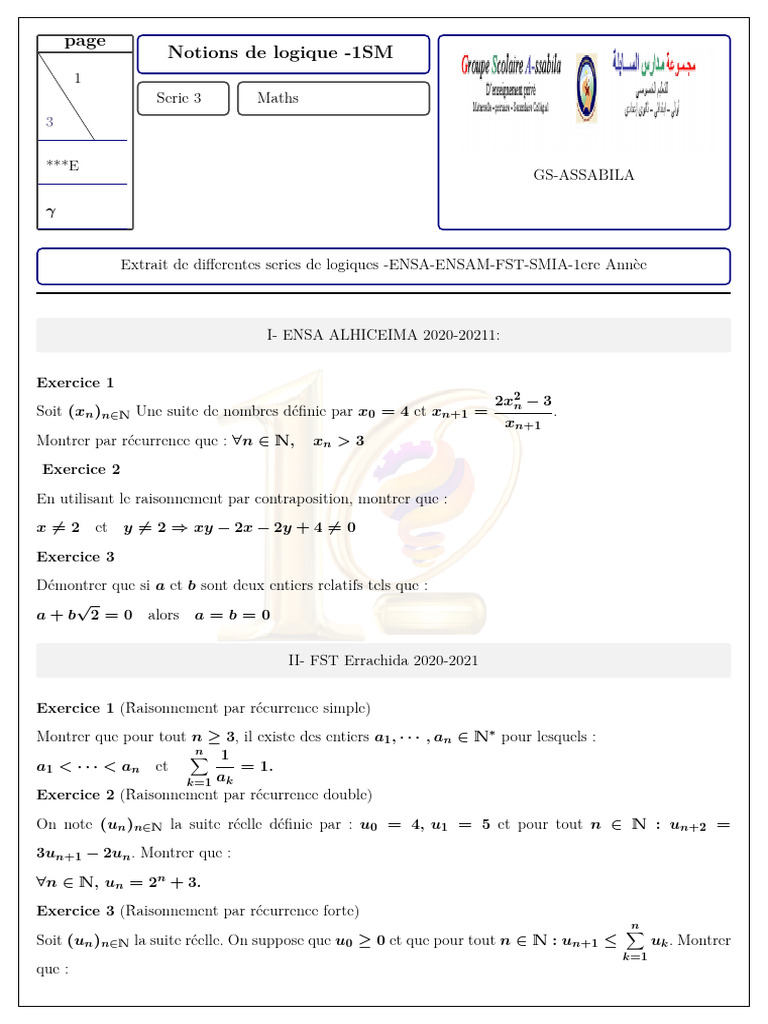 Exercices de logique et récurrence en maths | PDF | Logique ...
