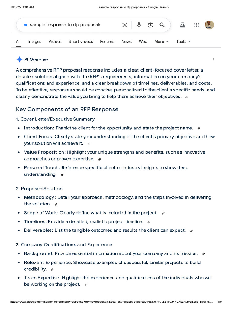 Sample Response To RFP Proposals - Google Search | PDF