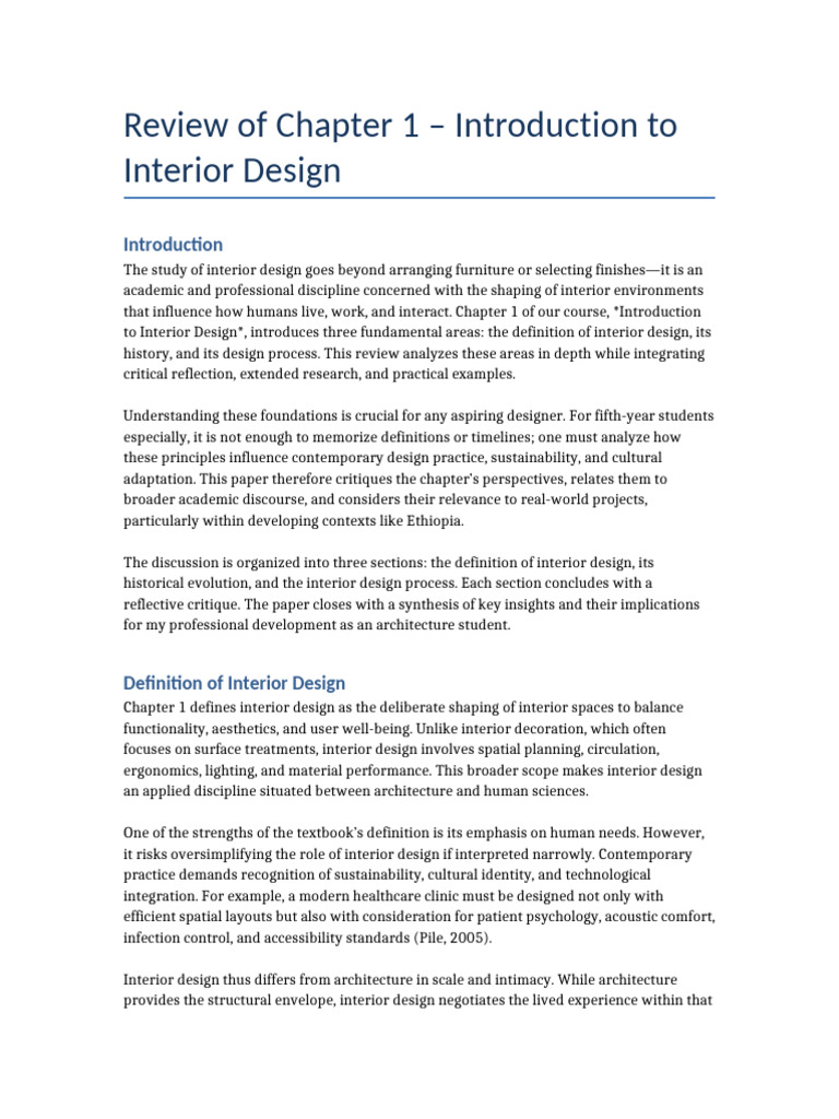 Review of Chapter1 Interior Design | PDF | Interior Design | Design