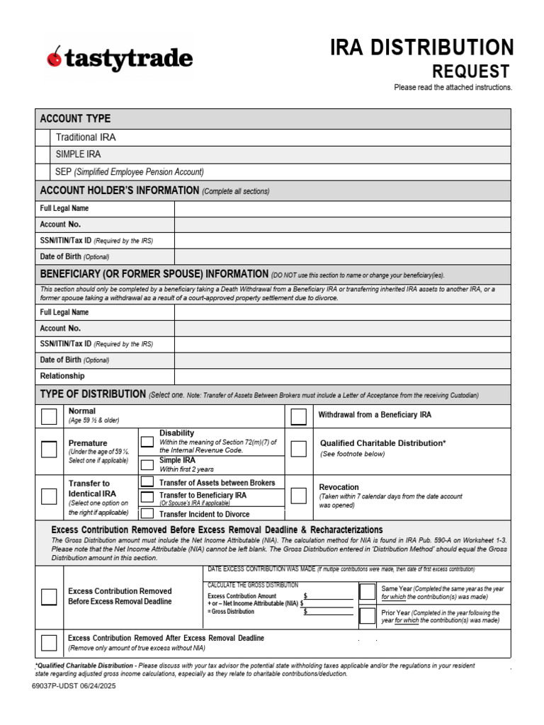 IRA Distribution Request Form | PDF | Individual Retirement Account ...