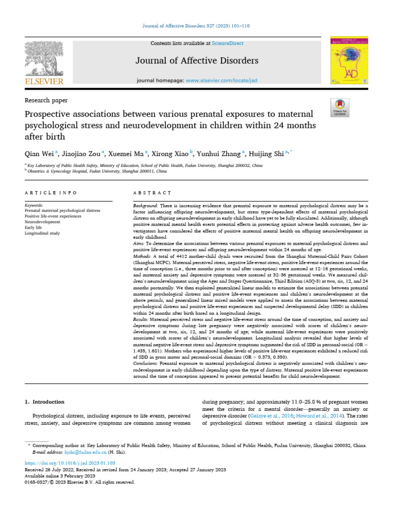 Prenatal Stress and Child Neurodevelopment | PDF | Pregnancy | Mental ...
