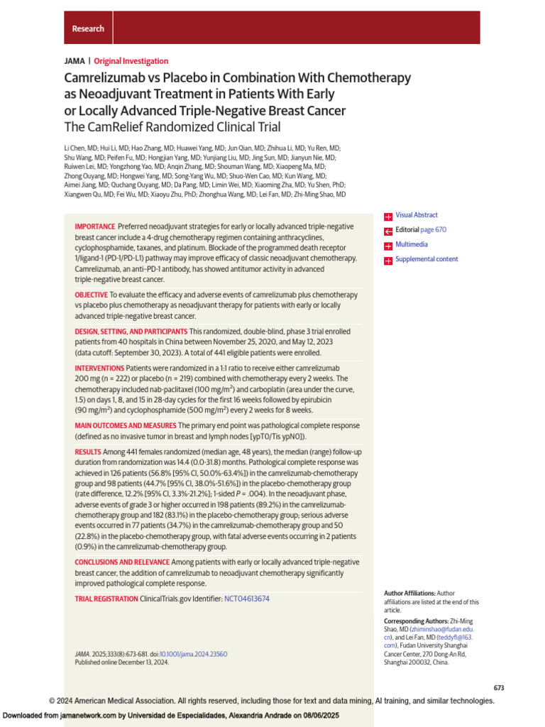 Camrelizumab in Neoadjuvant TNBC Therapy | PDF | Chemotherapy | Therapy