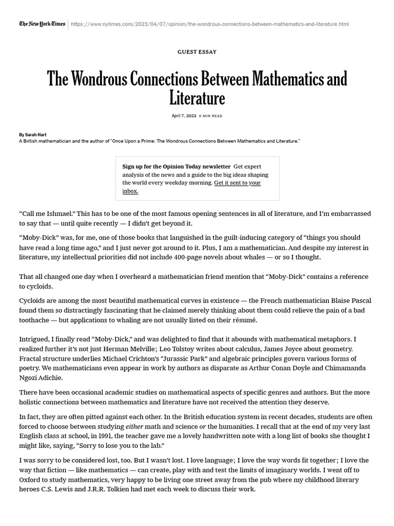 Opinion - The Wondrous Connections Between Mathematics and Literature ...