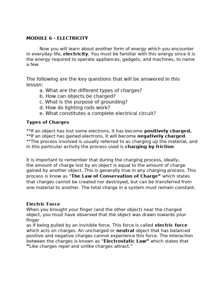 Module 6 Lecture - Electricity | PDF | Insulator (Electricity ...