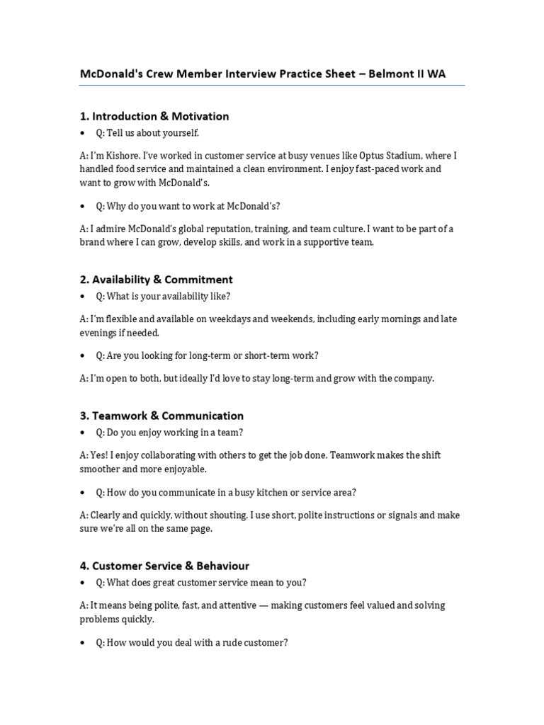McDonald's Interview Practice Guide | PDF