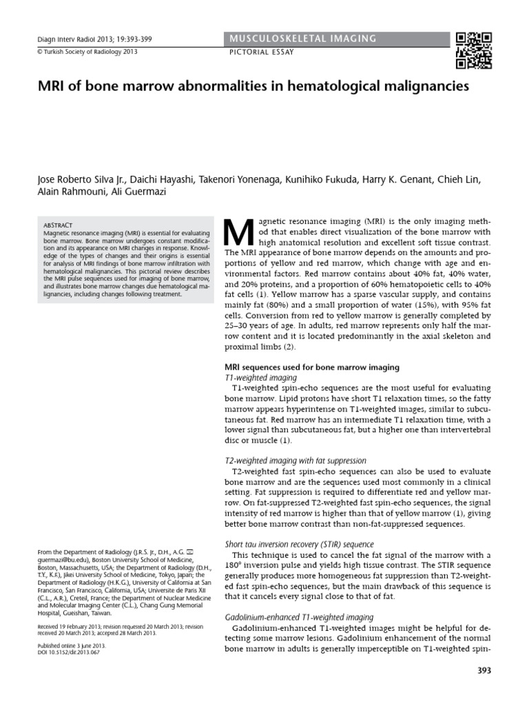 MRI of Bone Marrow in Hematological Malignancies | PDF | Bone Marrow ...