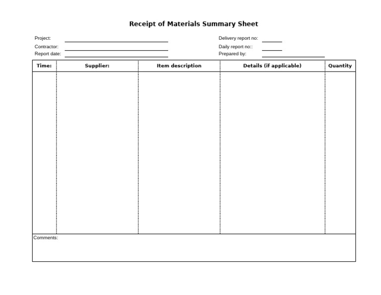 Materials Receipt Summary Sheet | PDF