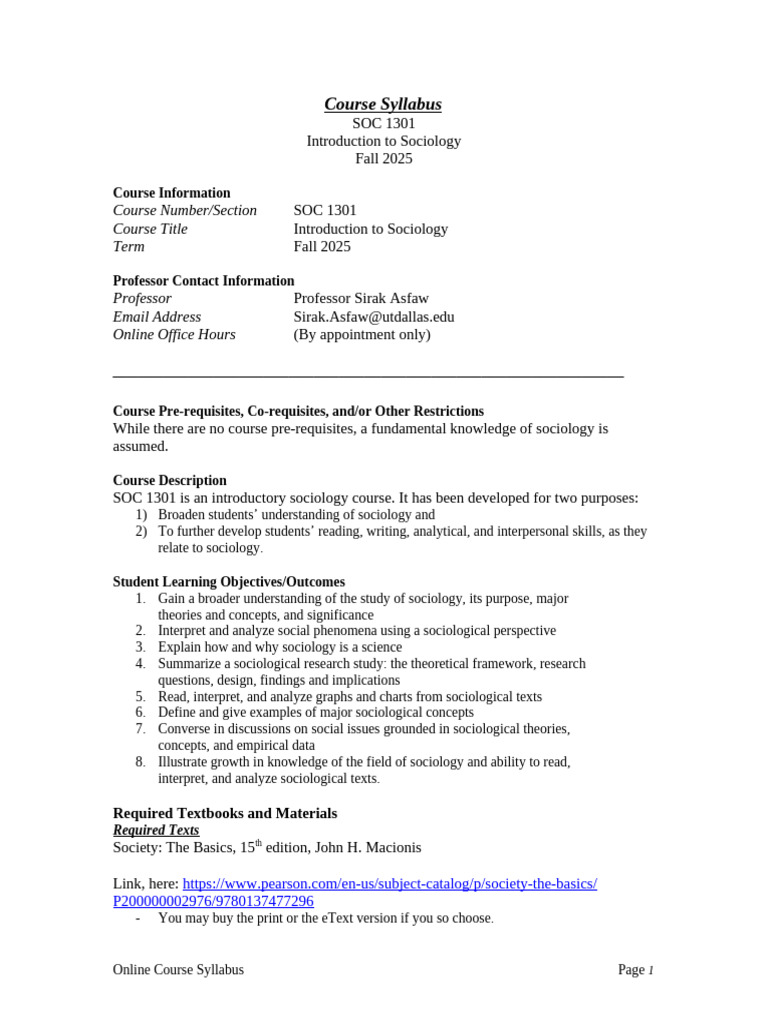 Course Syllabus: Course Number/Section Course Title Term | PDF ...