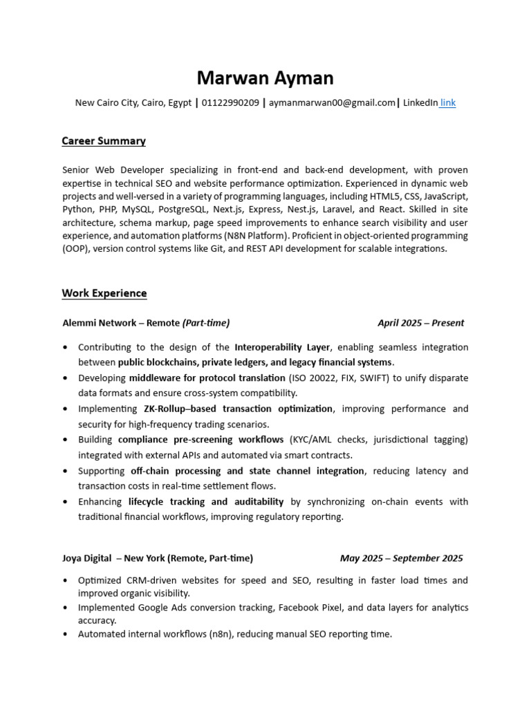 Senior Web Developer Resume Summary | PDF | Mobile App | Information ...