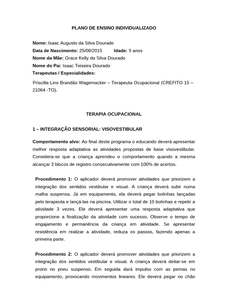 Plano de Ensino Individualizado - Isaac Augusto | PDF | Tempo ...