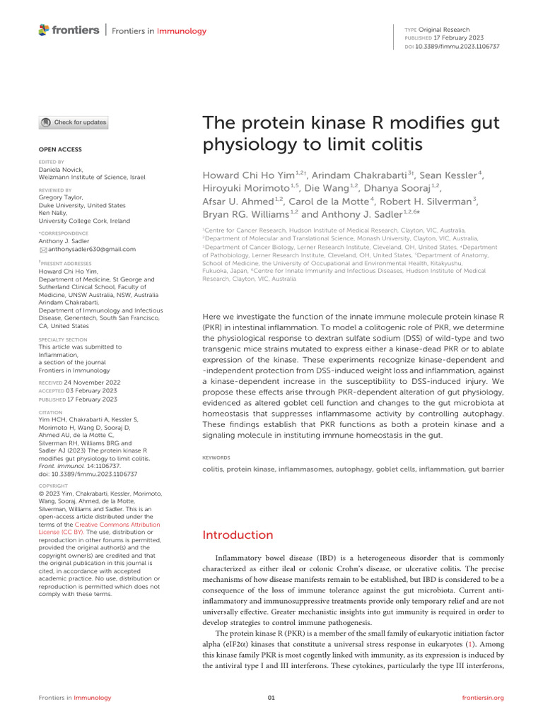 The Protein Kinase R Modifies Gut Physiology To Li | PDF | Autophagy ...