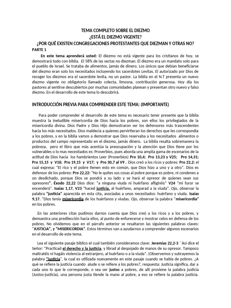 El Diezmo: Vigencia y Justicia Bíblica | PDF | Diezmo | Jesús