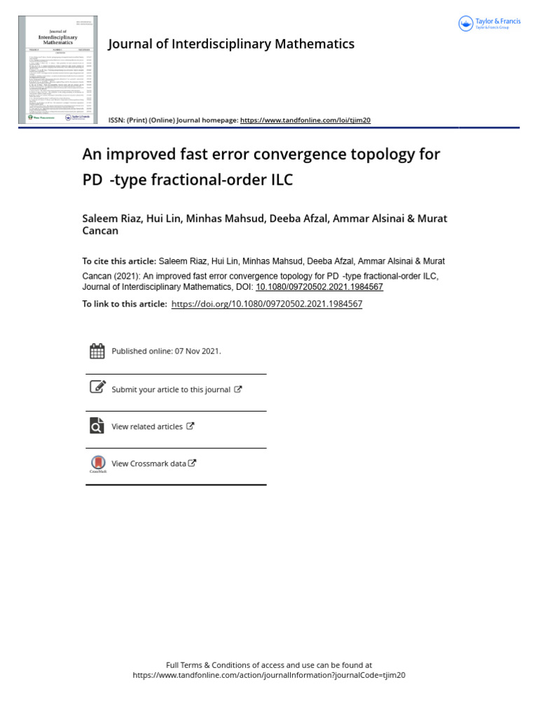 An Improved Fast Error Convergence Topol | PDF | Control Theory | System