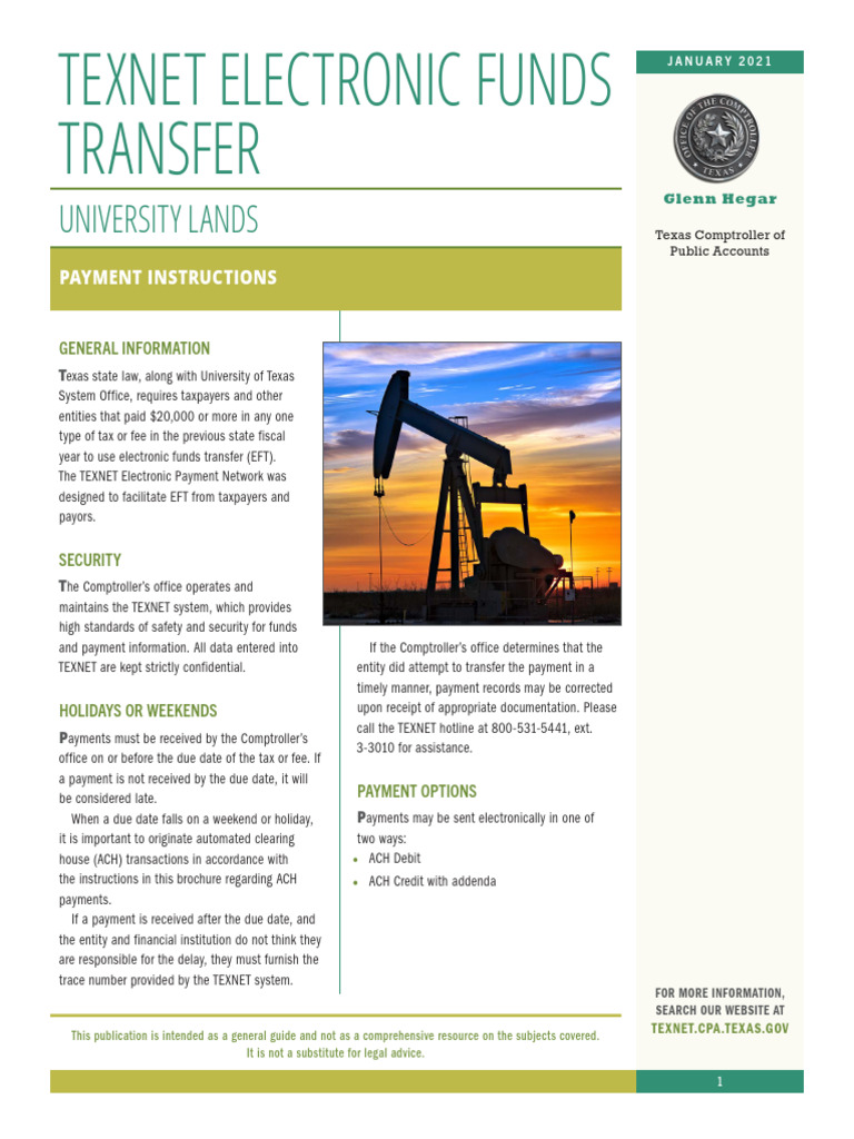 Texnet Electronic Funds Transfer: University Lands | PDF | Payments ...