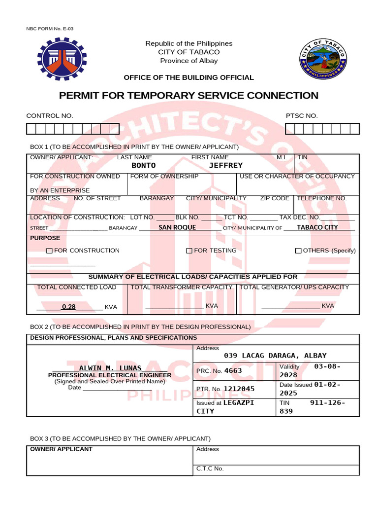 Temporary Electrical Service Permit Form | PDF