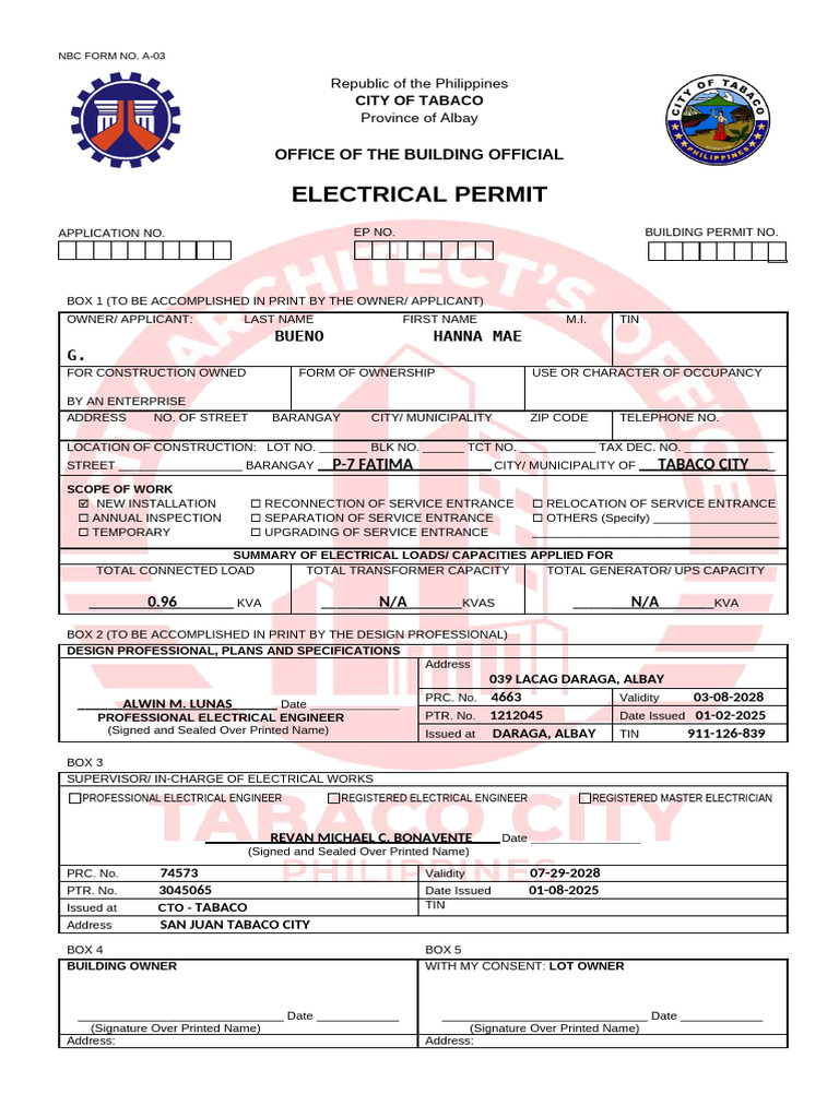 Electrical Permit Application Form A-03 | PDF