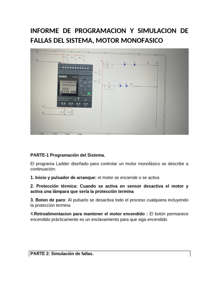 Programación y Fallas en Motor Monofásico | PDF | Motores