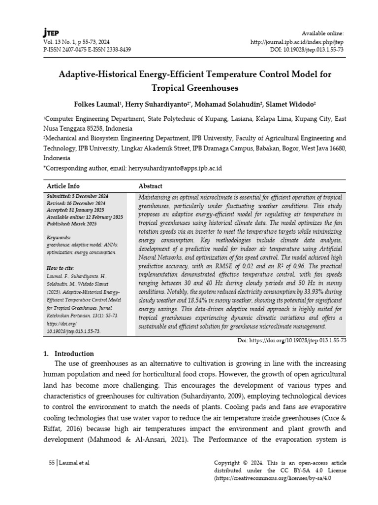 Adaptive Energy Control for Tropical Greenhouses | PDF | Greenhouse