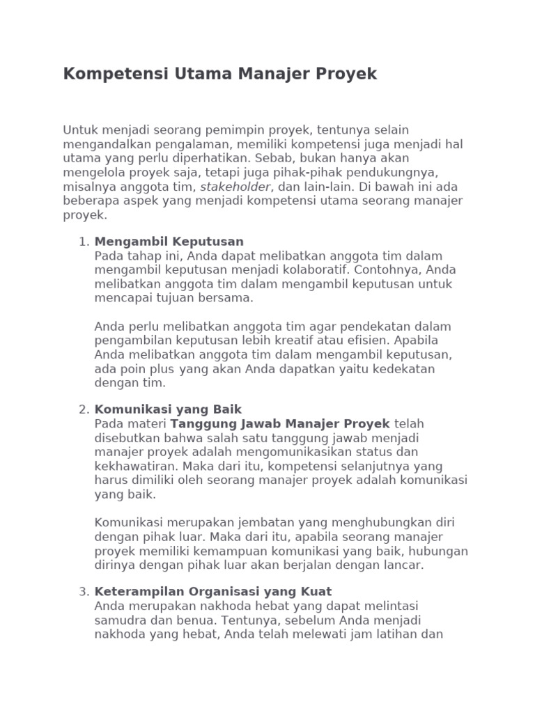 Kompetensi Kunci Manajer Proyek | PDF