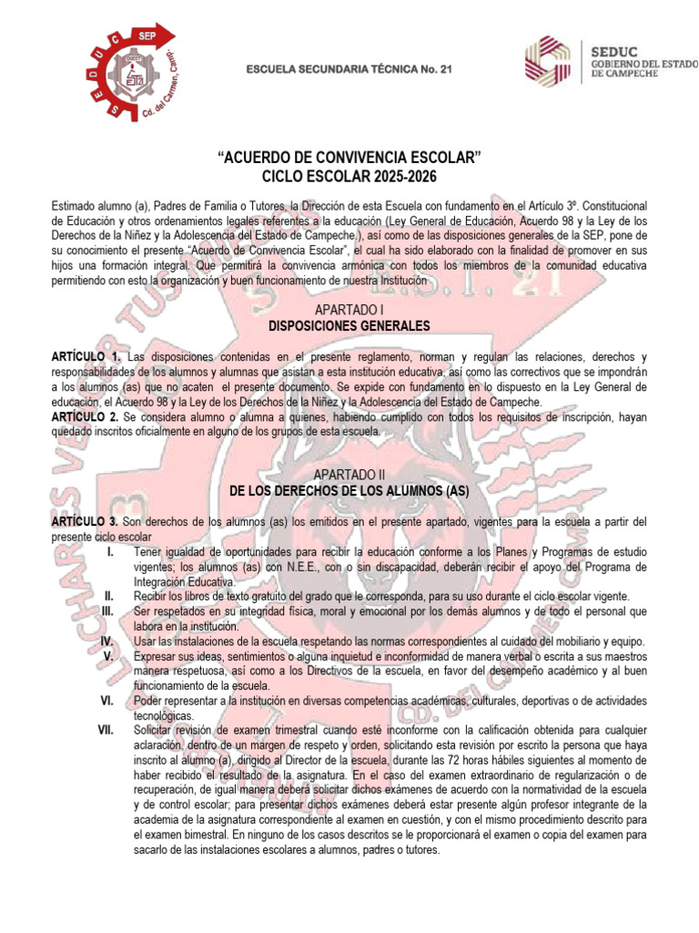 Acuerdo de Convivencia Escolar 2025-2026 | PDF | Escuelas | Institución