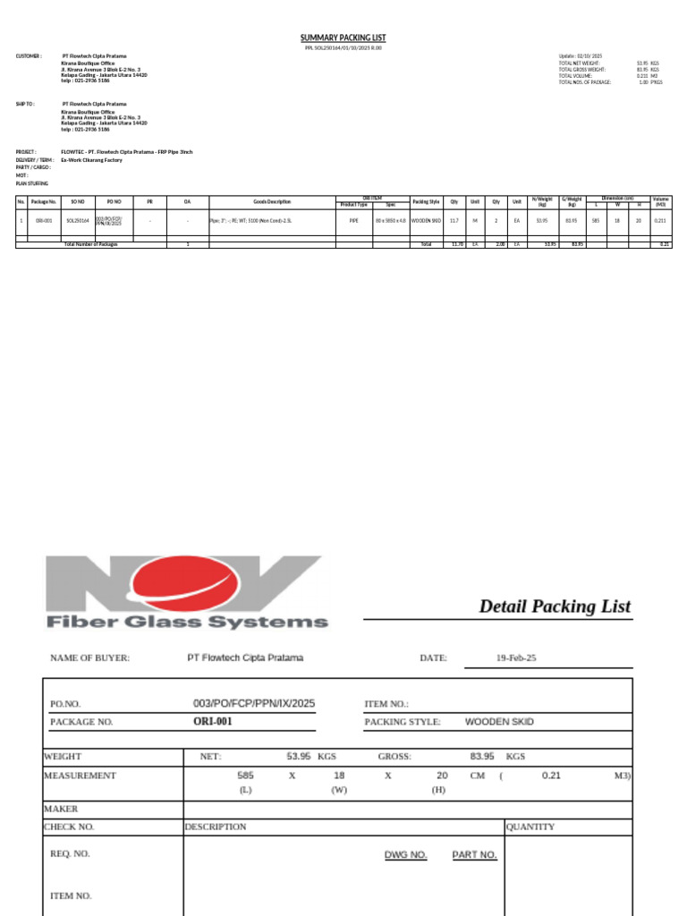 Packing List for PT Flowtech Cipta Pratama | PDF