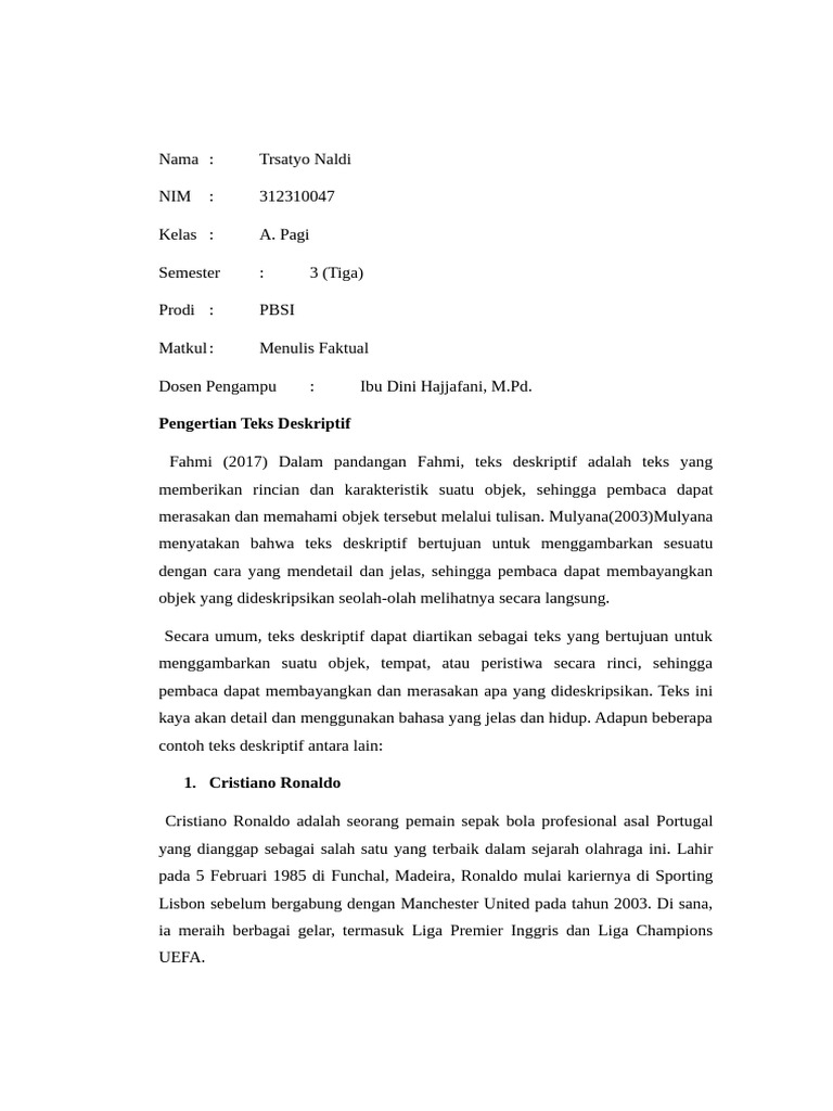 Teks Deskriptif: Contoh dan Penjelasan | PDF