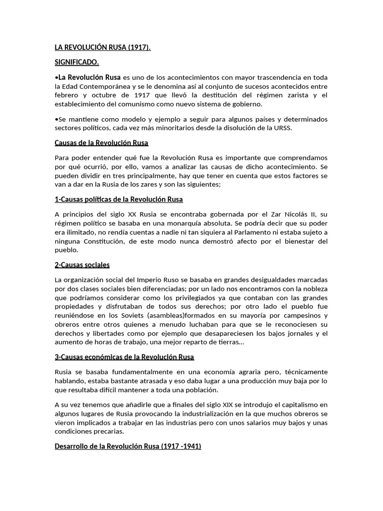Causas y Consecuencias de la Revolución Rusa | PDF | revolución rusa ...