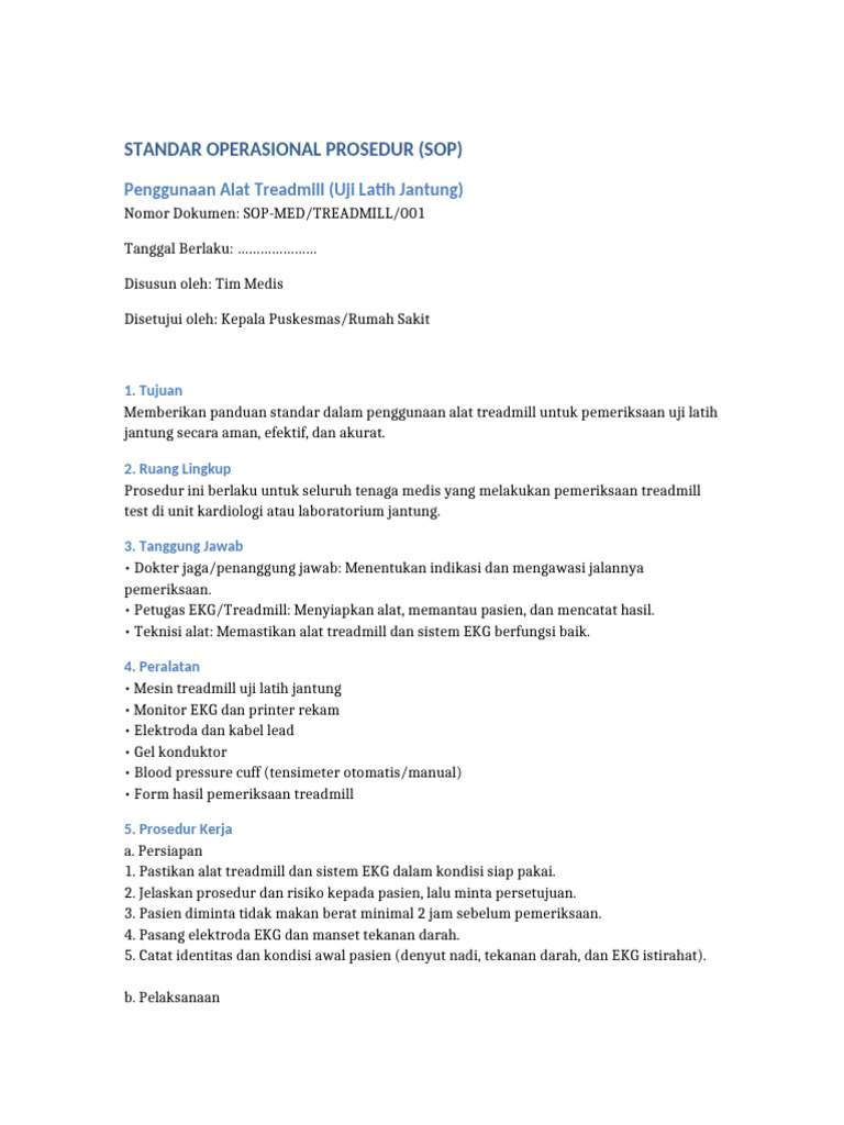 SOP Penggunaan Alat Treadmill | PDF