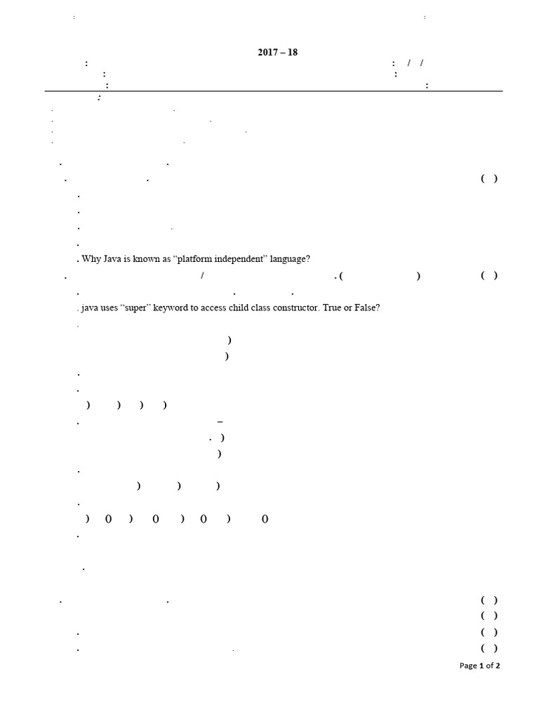 05201201_590_Question_Paper | PDF | Java (Programming Language) | Data Type