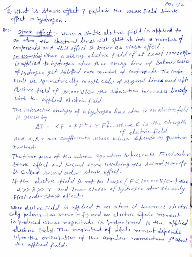 Stark Effect Physics | PDF