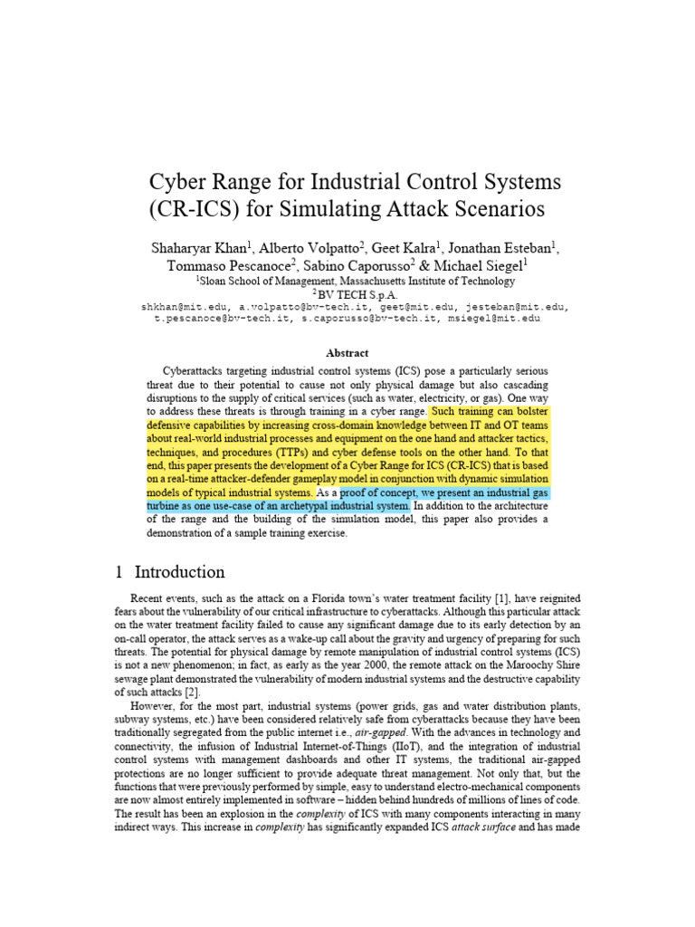 Cyber Range for ICS Cybersecurity Training | PDF | Simulation ...