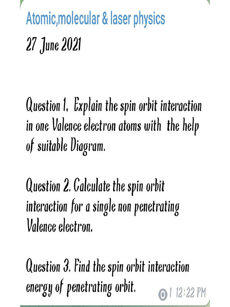27 June 2021 Atomic Molecular & Laser Physics | PDF