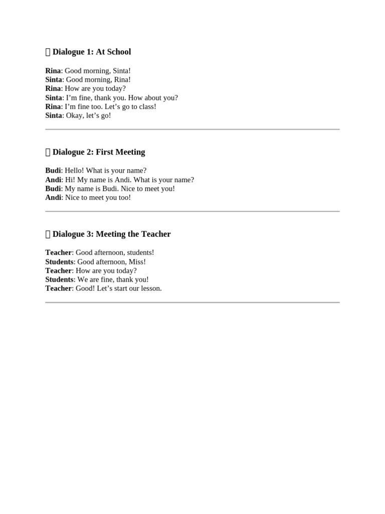 School Dialogues for Beginners | PDF