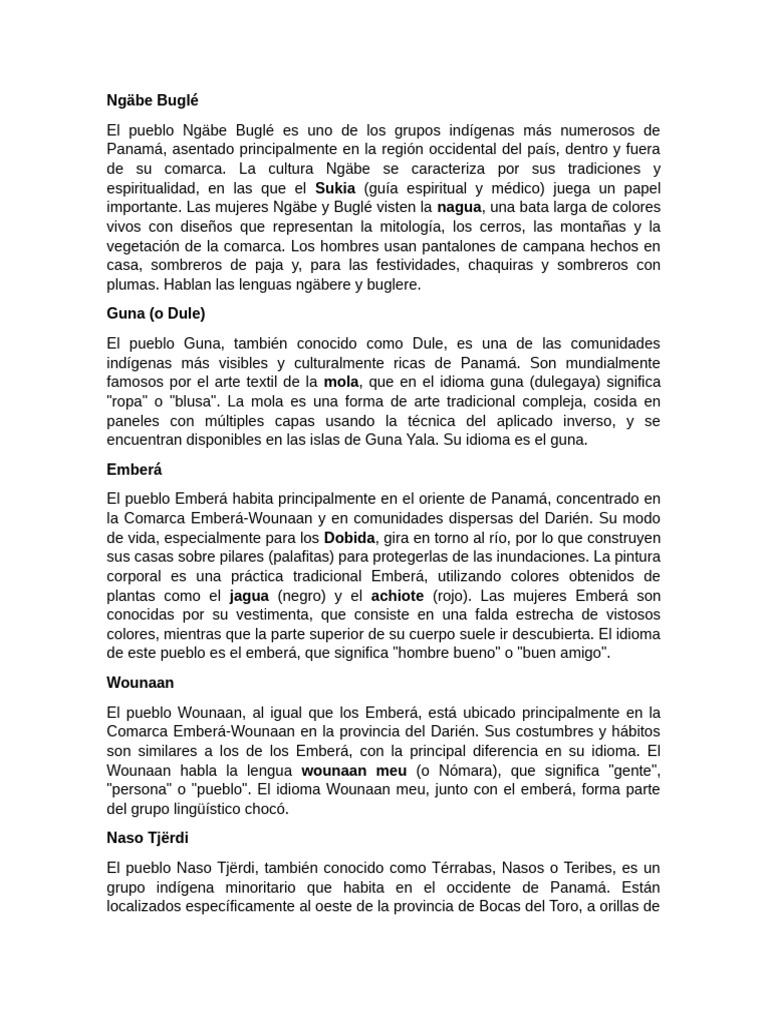 Pueblos Indígenas de Panamá: Cultura y Lenguas | PDF | Pueblos ...