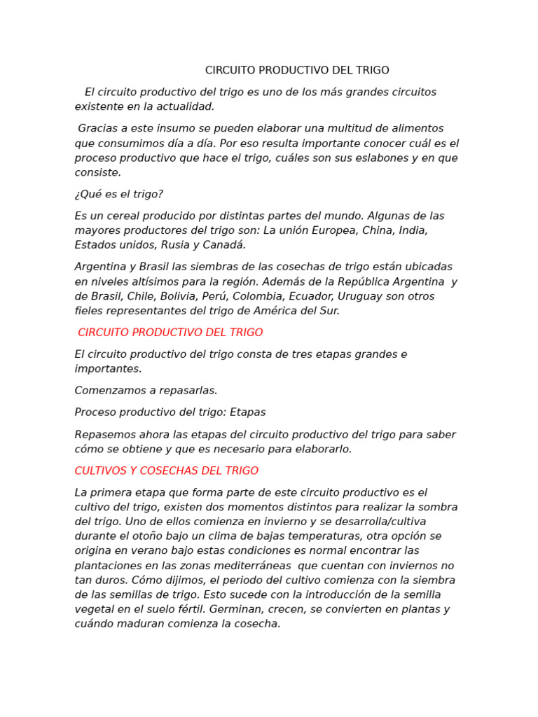 Circuito Productivo del Trigo en Argentina | PDF | Trigo | Panes