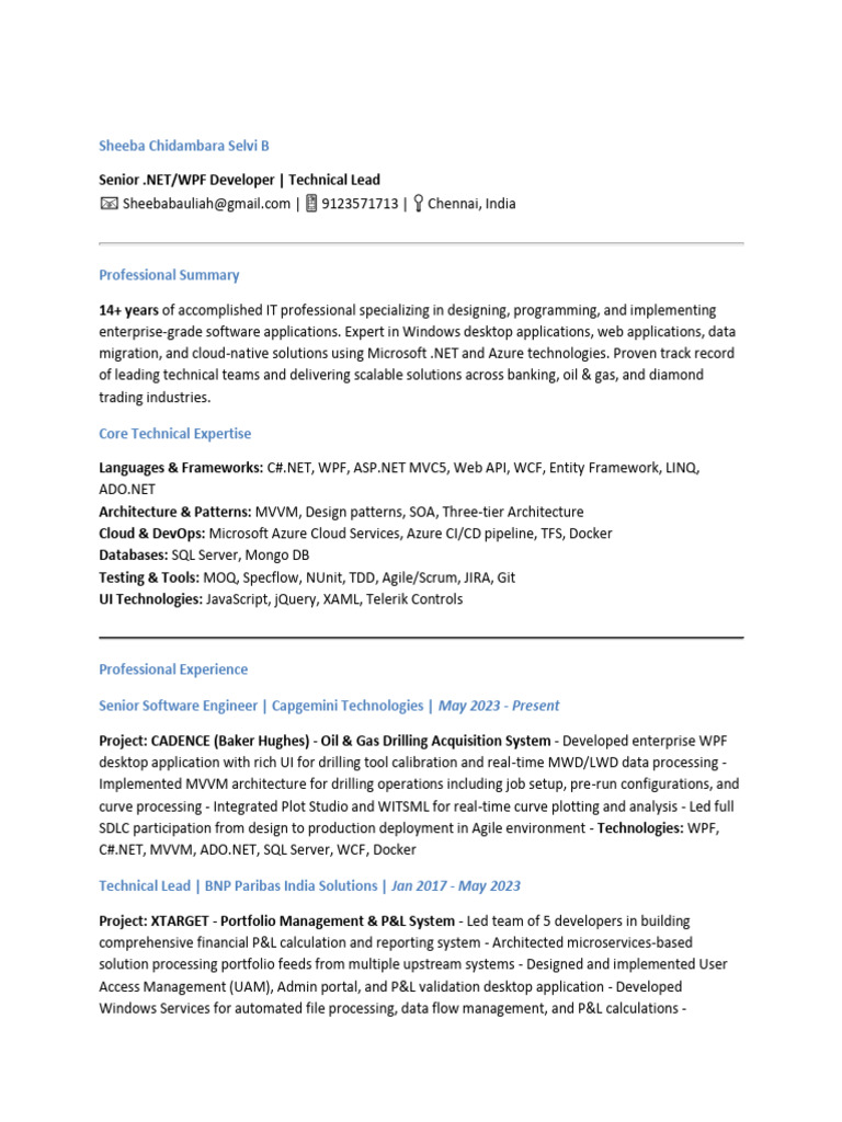 Senior .NET Developer & Technical Lead Resume | PDF | Windows ...