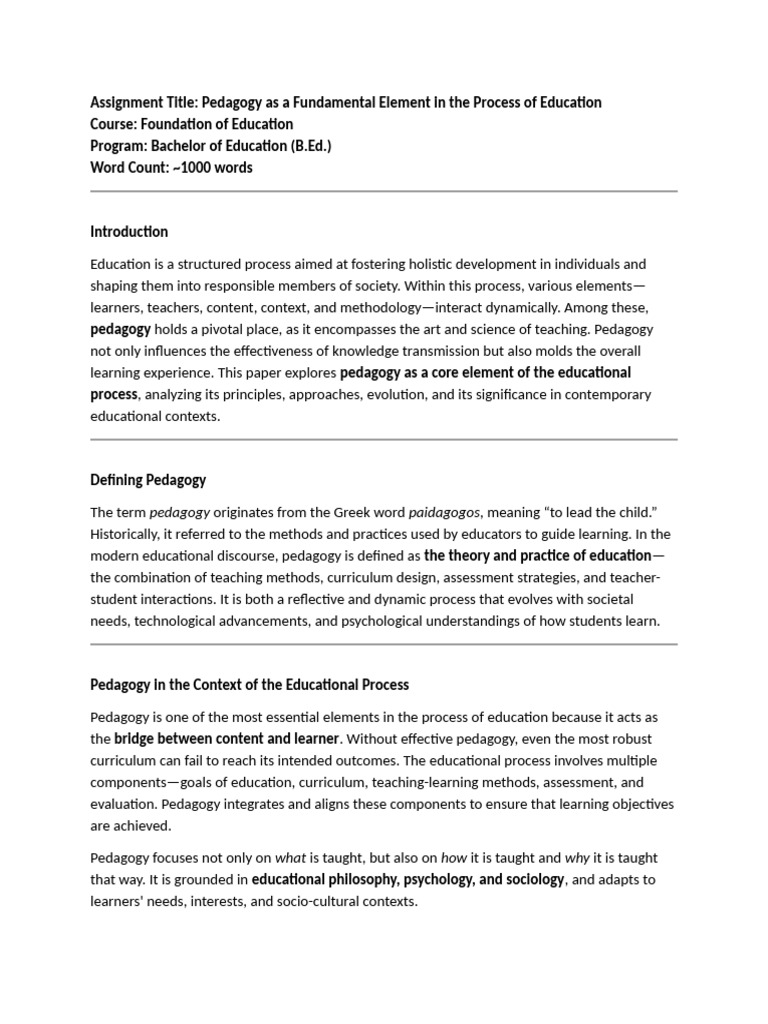 Pedagogy's Role in Education Process | PDF | Pedagogy | Learning