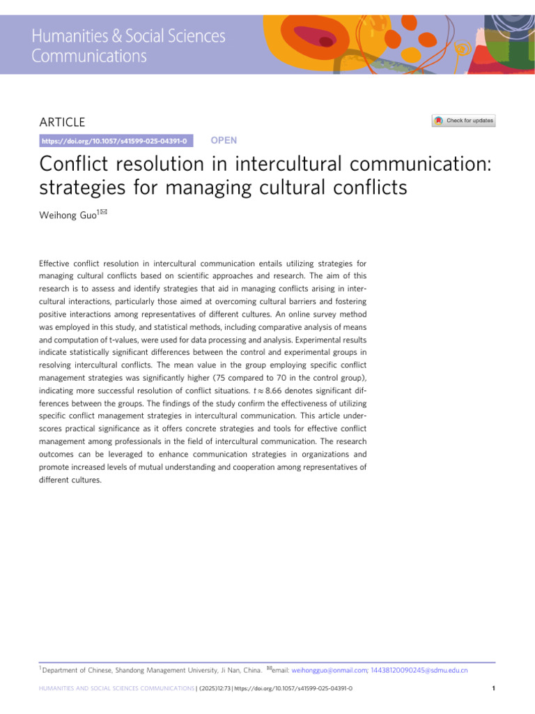 Con Ict Resolution in Intercultural Communication: Strategies For ...