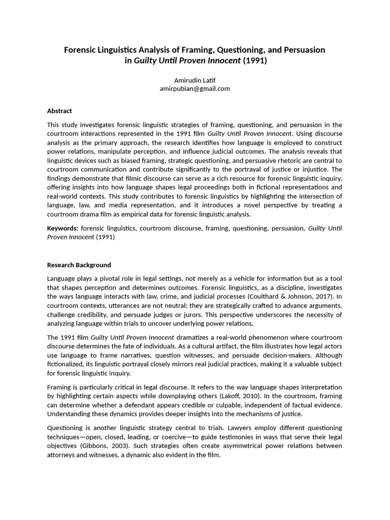 Forensic Linguistics in Courtroom Drama | PDF | Framing (Social ...