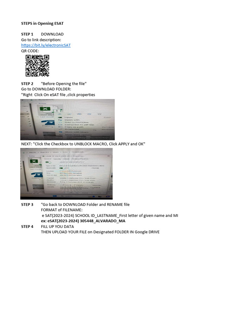 Opening and Filling ESAT 2025 Steps | PDF